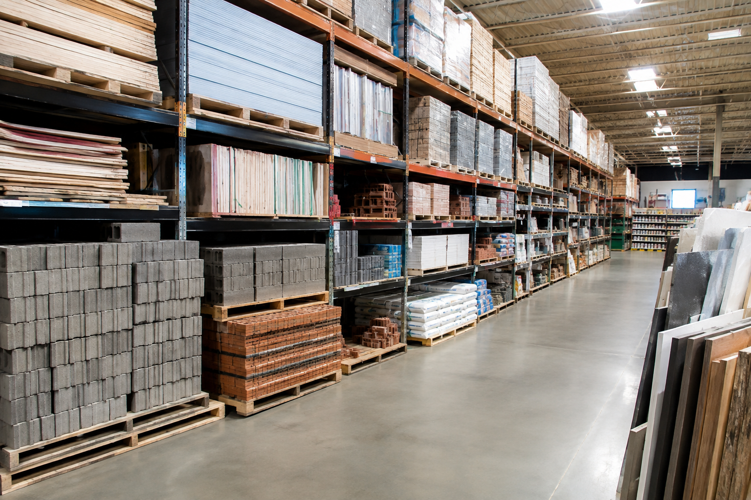 all different buildind materials in a hardware store