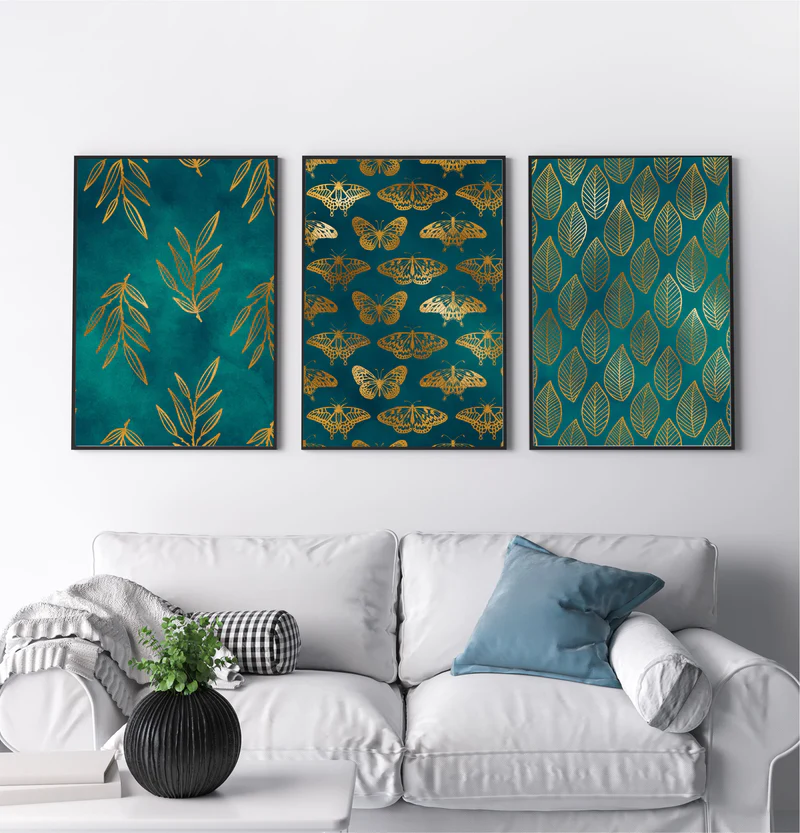 Teal & Gold Framed Prints