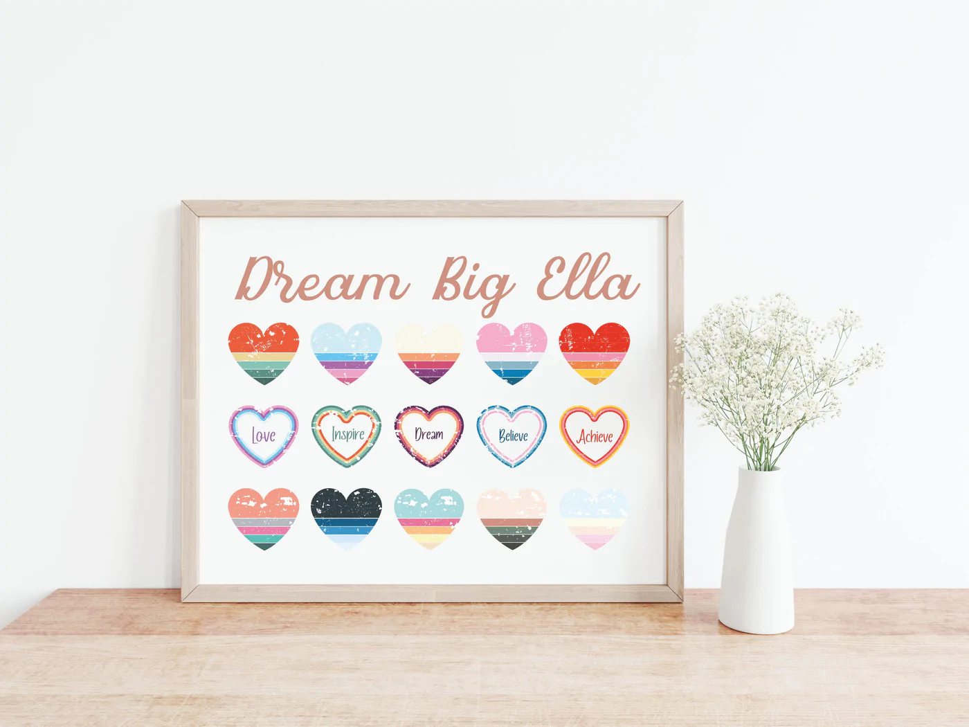 Retro Heart Boho Design Personalised Quote Framed
