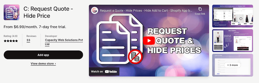C: Request Quote ‑ Hide Price