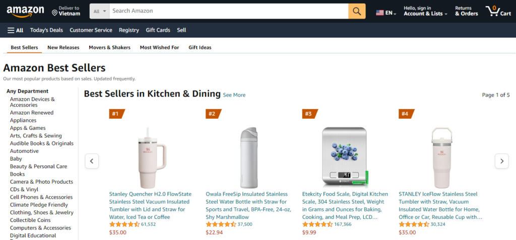 Amazon Best Sellers tab