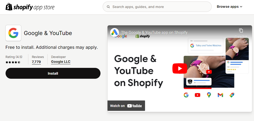 Google & Youtube on Shopify app store