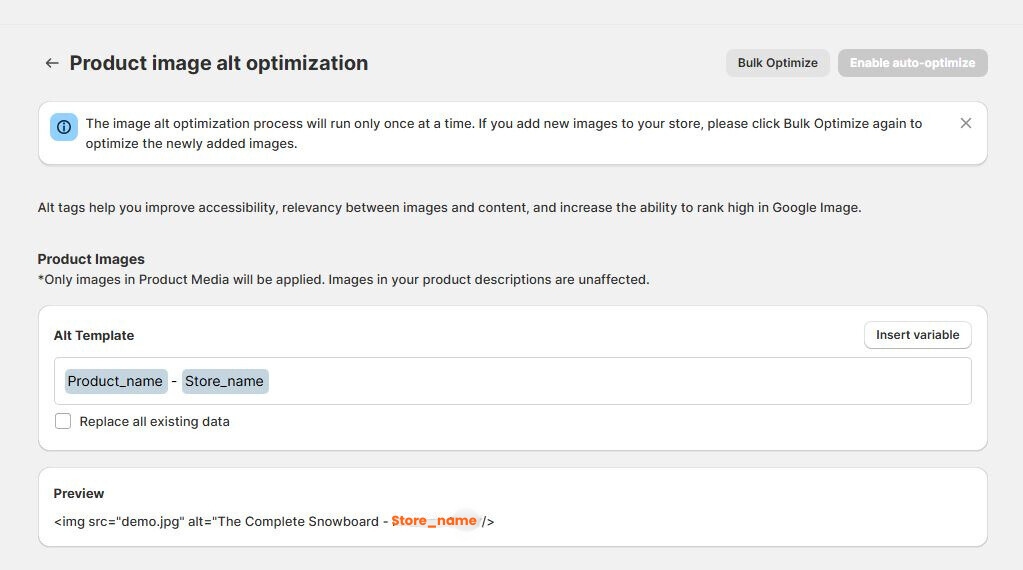 product image alt optimization with Tapita SEO Optimizer & Speed